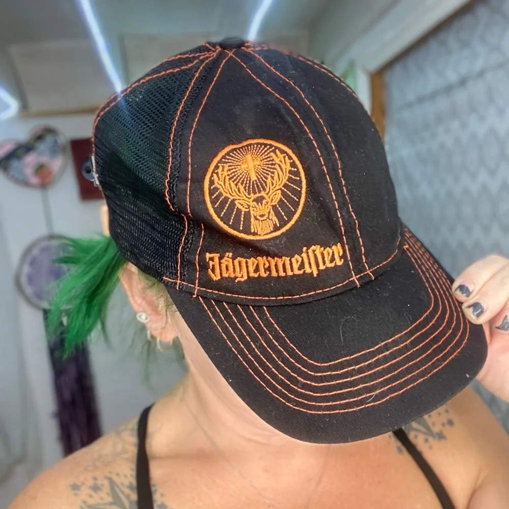 Jägermeister Y2K orange and black mesh snapback hat cap